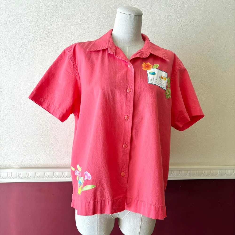 Vintage Erika casual button down top salmon pink women's PXL beachy resortwear
